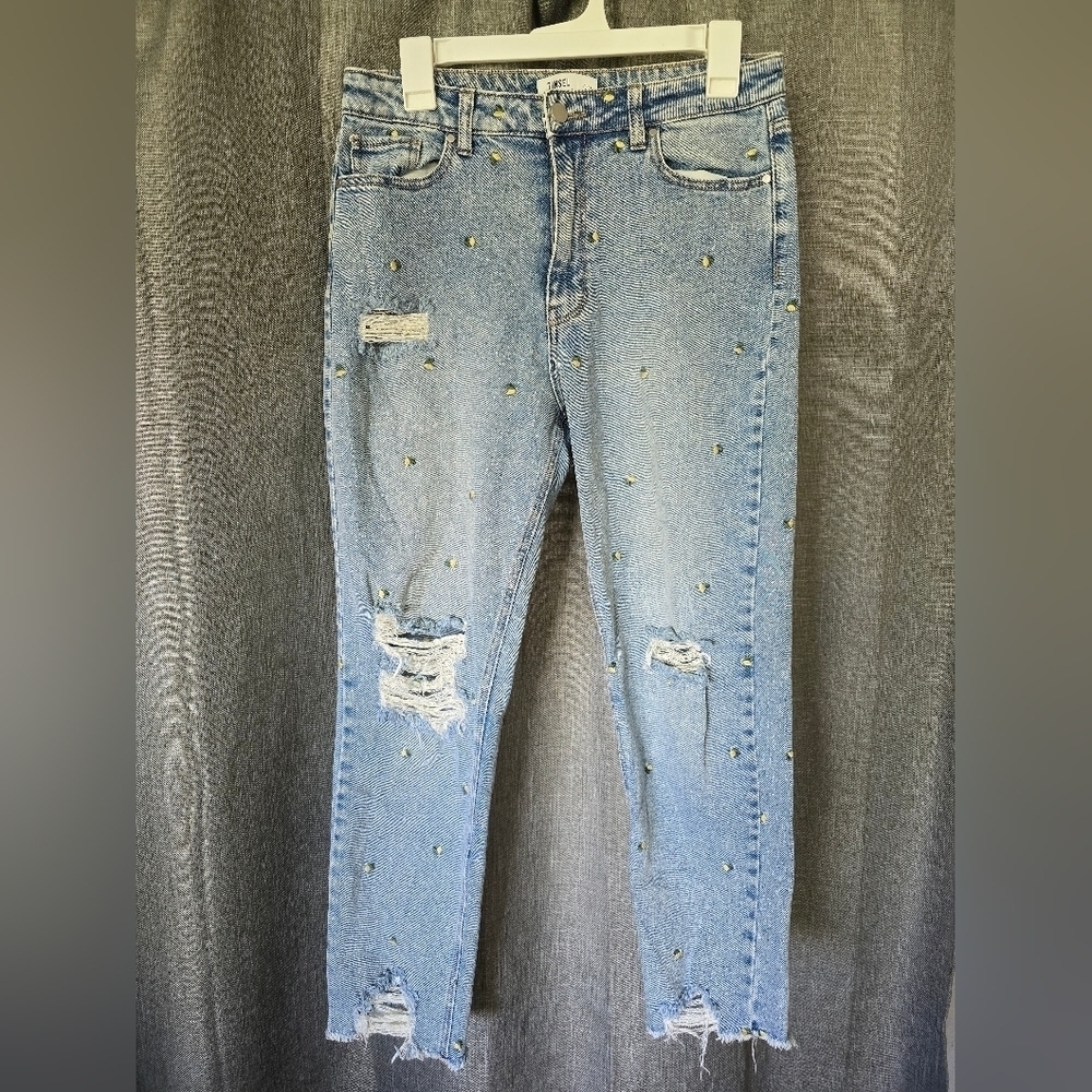 Tinsel Lemon Embroidered Distressed Straight Leg Jeans 29x26